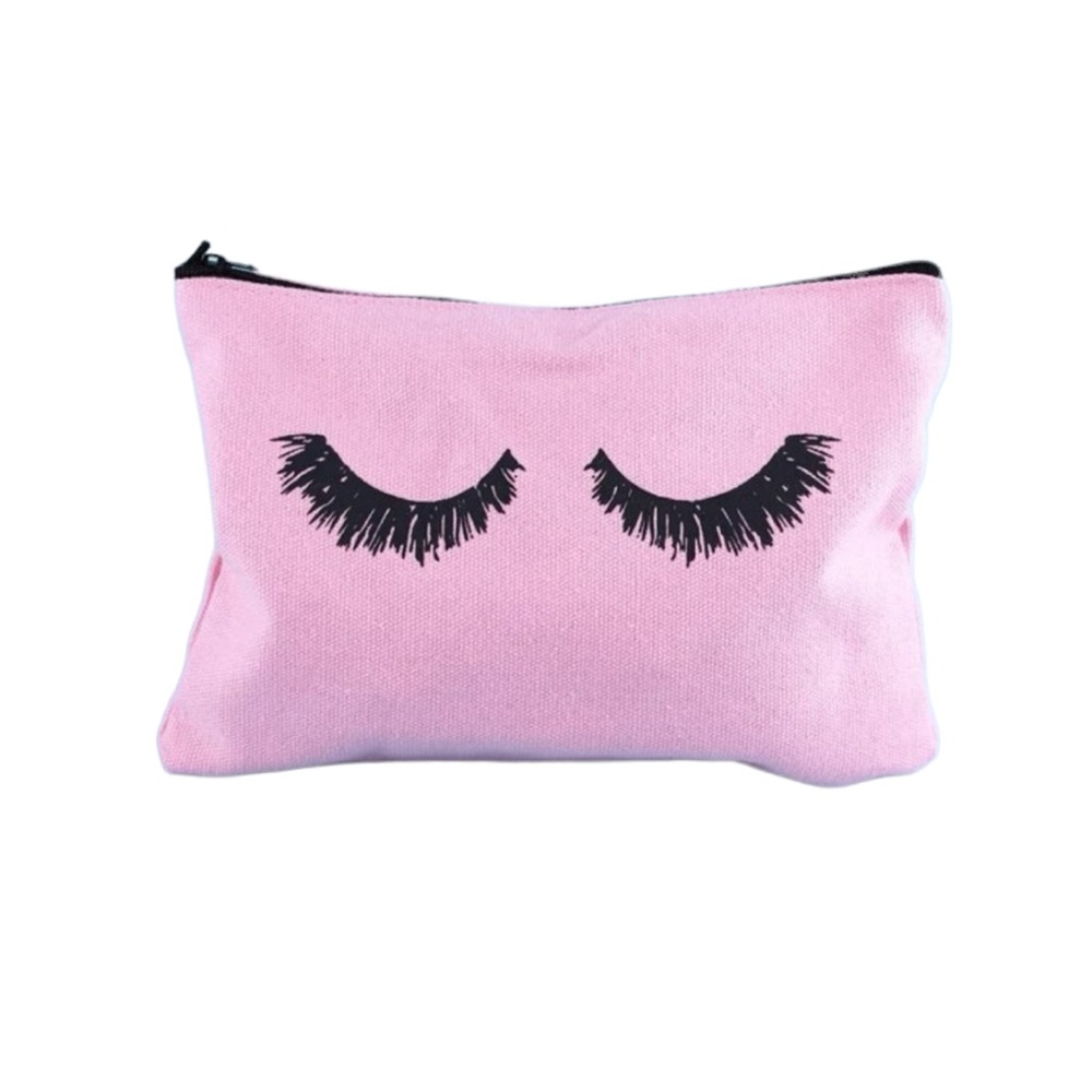 Pink With Black Eyelash Canvas Makeup Bag